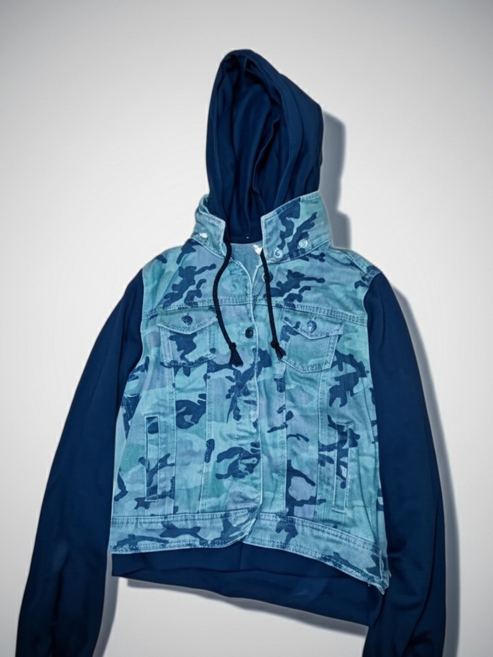 Green And Black Camouflage Denim Vest Hoodie Jacket - Brand